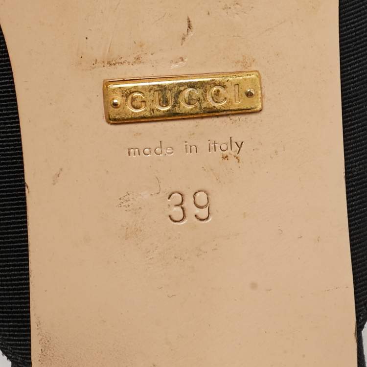 Pre Owned Gucci Black Fabric Crystal Embellished Slide Open Toe Mules Size 39