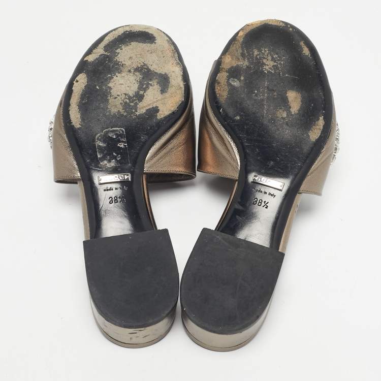 Pre Owned Gucci Metallic Leather Maxime Slide Sandals Size 38.5