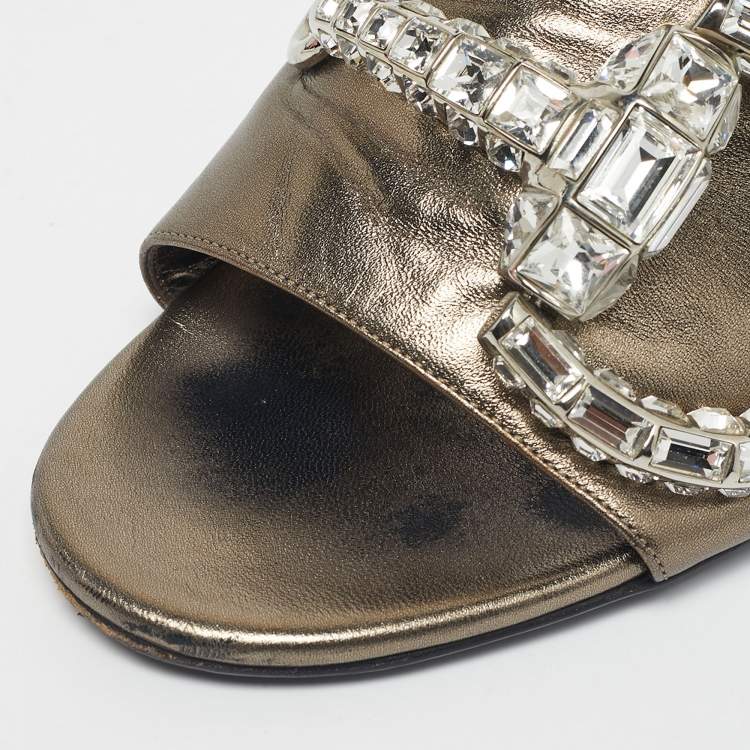 Pre Owned Gucci Metallic Leather Maxime Slide Sandals Size 38.5