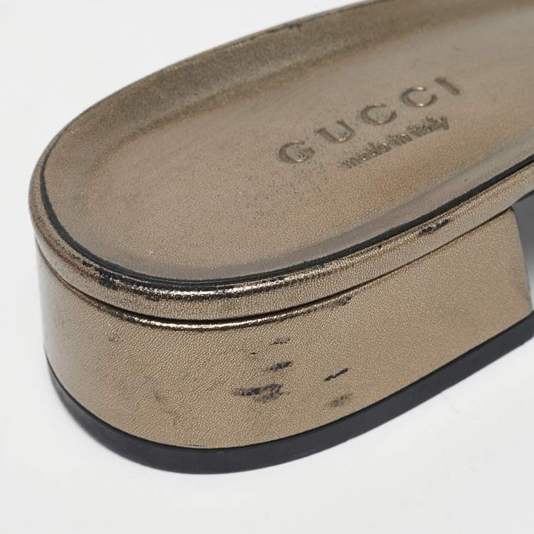 Pre Owned Gucci Metallic Leather Maxime Slide Sandals Size 38.5