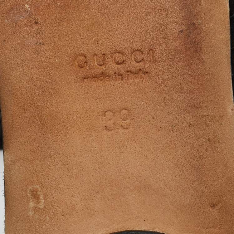 Pre Owned Gucci Black Suede GG Interlocking Crystal Embellished Ankle Strap Flat Sandals Size 39