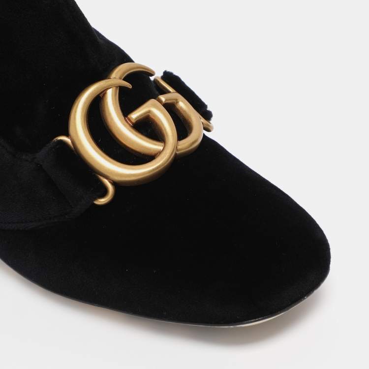 Pre Owned Gucci Black Velvet GG Marmont Mid Calf Boots Size 39