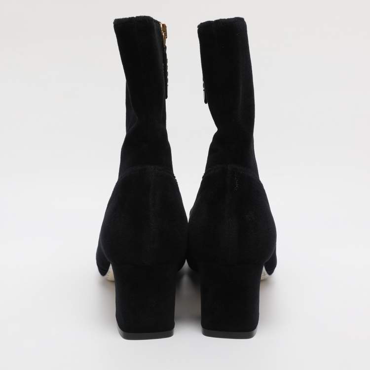 Pre Owned Gucci Black Velvet GG Marmont Mid Calf Boots Size 39