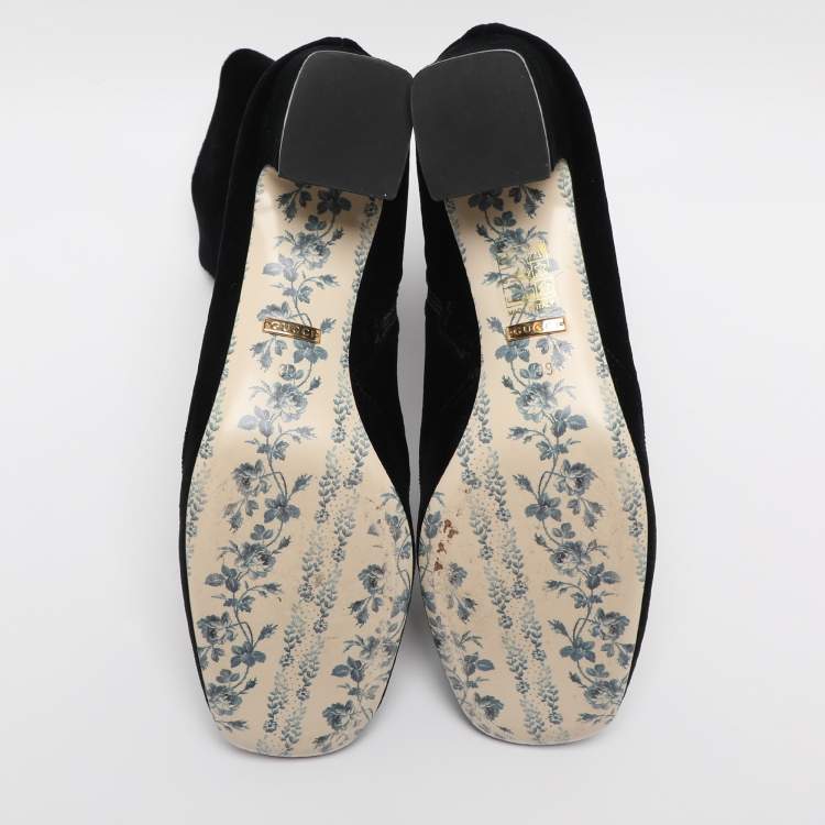 Pre Owned Gucci Black Velvet GG Marmont Mid Calf Boots Size 39