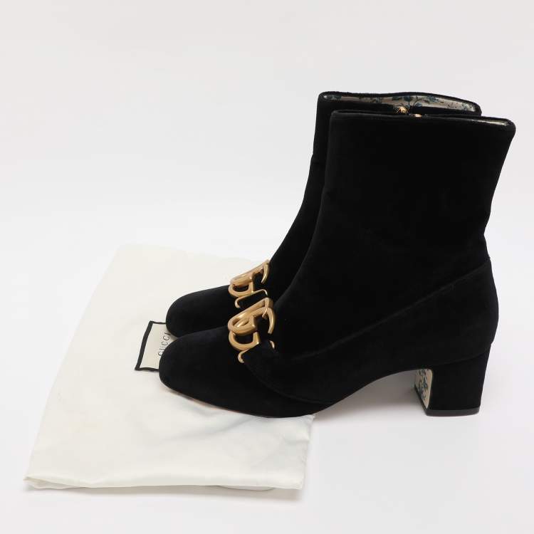 Pre Owned Gucci Black Velvet GG Marmont Mid Calf Boots Size 39