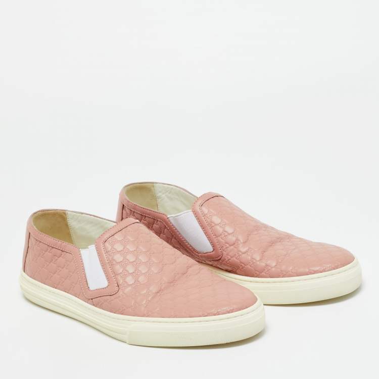 Pre Owned Gucci Pink Micro Guccissima Leather Slip-On Sneakers Size 40