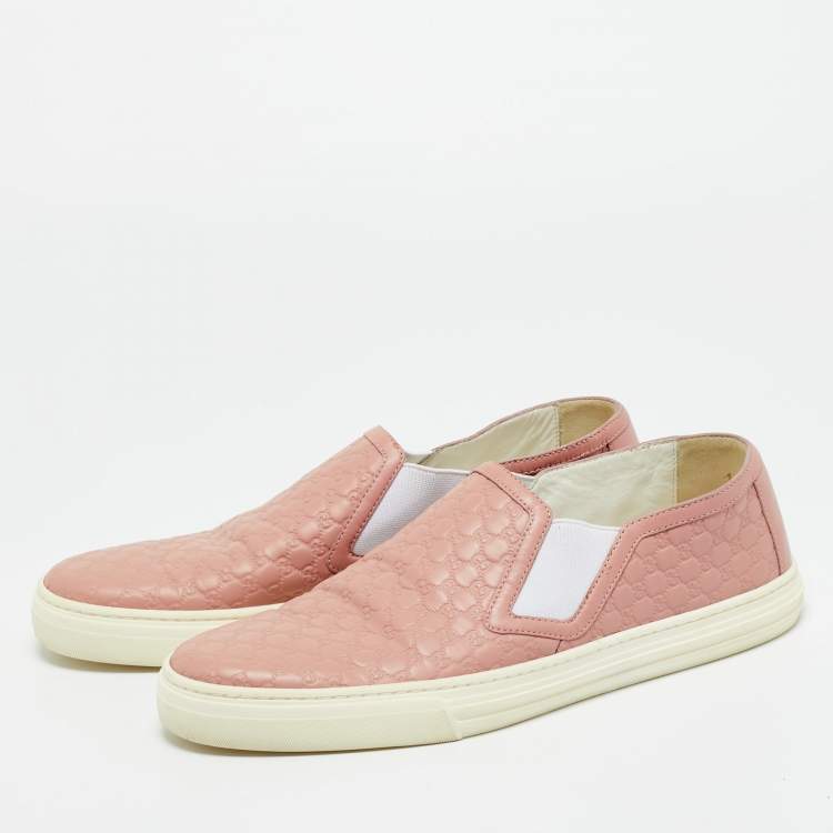 Pre Owned Gucci Pink Micro Guccissima Leather Slip-On Sneakers Size 40
