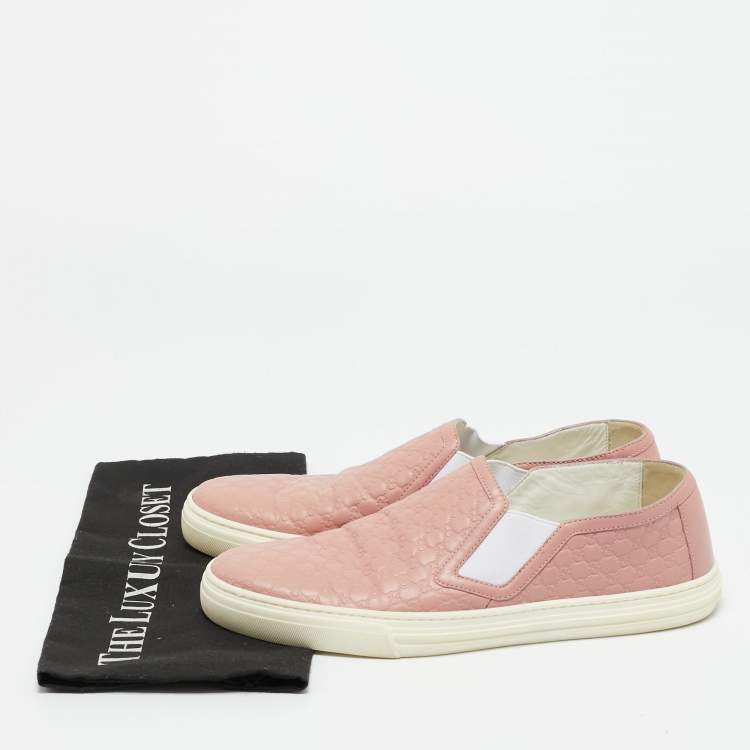 Pre Owned Gucci Pink Micro Guccissima Leather Slip-On Sneakers Size 40