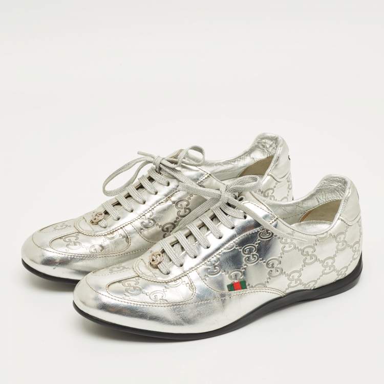 Pre Owned Gucci Silver Guccissima Leather Low Top Sneakers Size 37