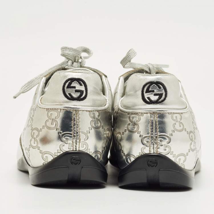 Pre Owned Gucci Silver Guccissima Leather Low Top Sneakers Size 37