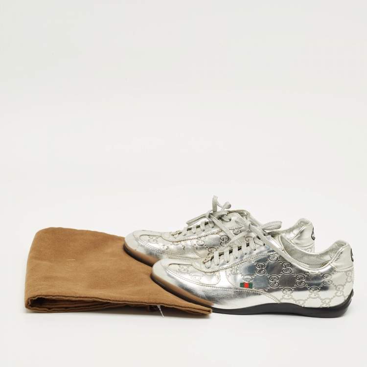 Pre Owned Gucci Silver Guccissima Leather Low Top Sneakers Size 37