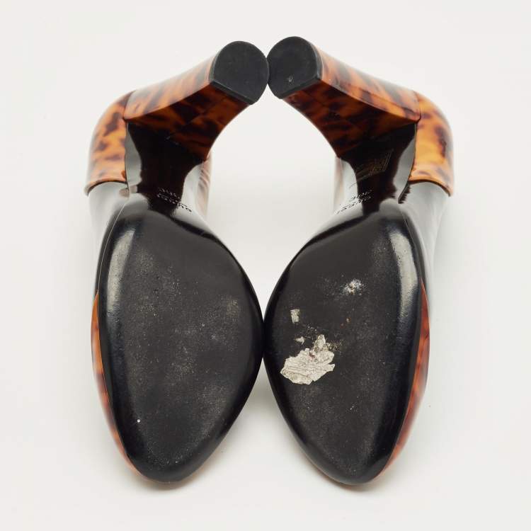 Pre Owned Gucci Brown/Black Patent Leather Block Heel Pumps Size 36