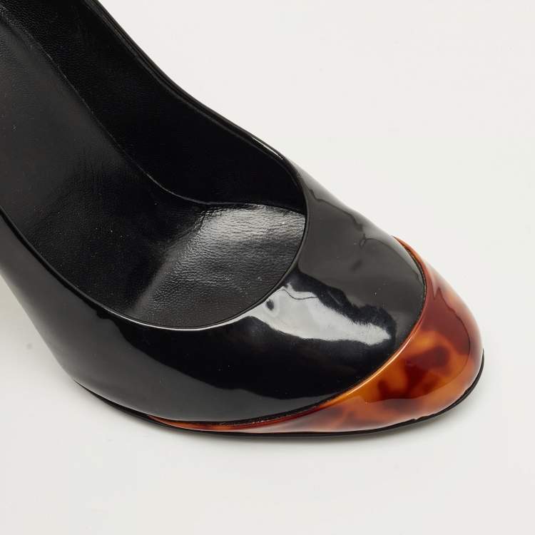 Pre Owned Gucci Brown/Black Patent Leather Block Heel Pumps Size 36