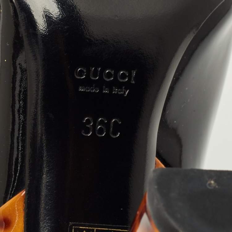 Pre Owned Gucci Brown/Black Patent Leather Block Heel Pumps Size 36