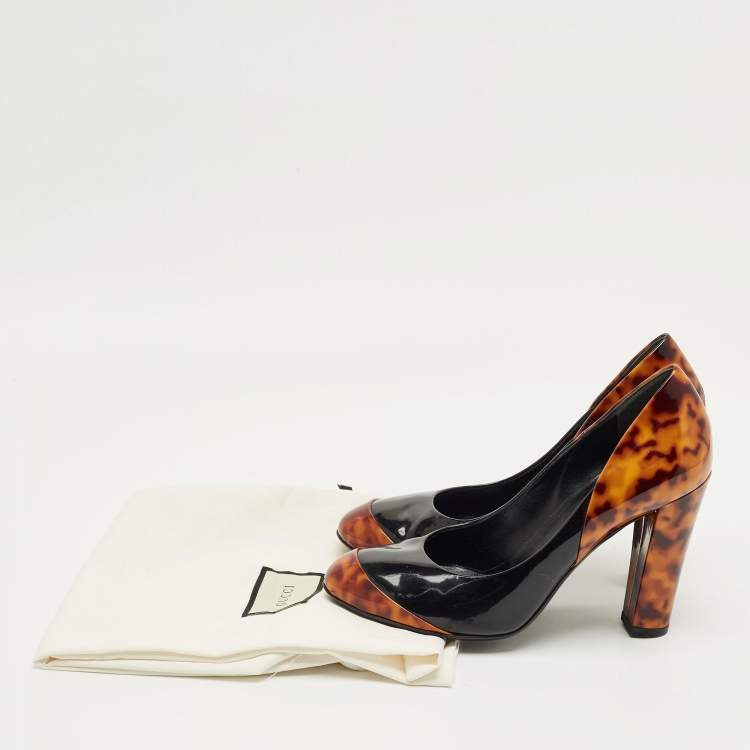 Pre Owned Gucci Brown/Black Patent Leather Block Heel Pumps Size 36