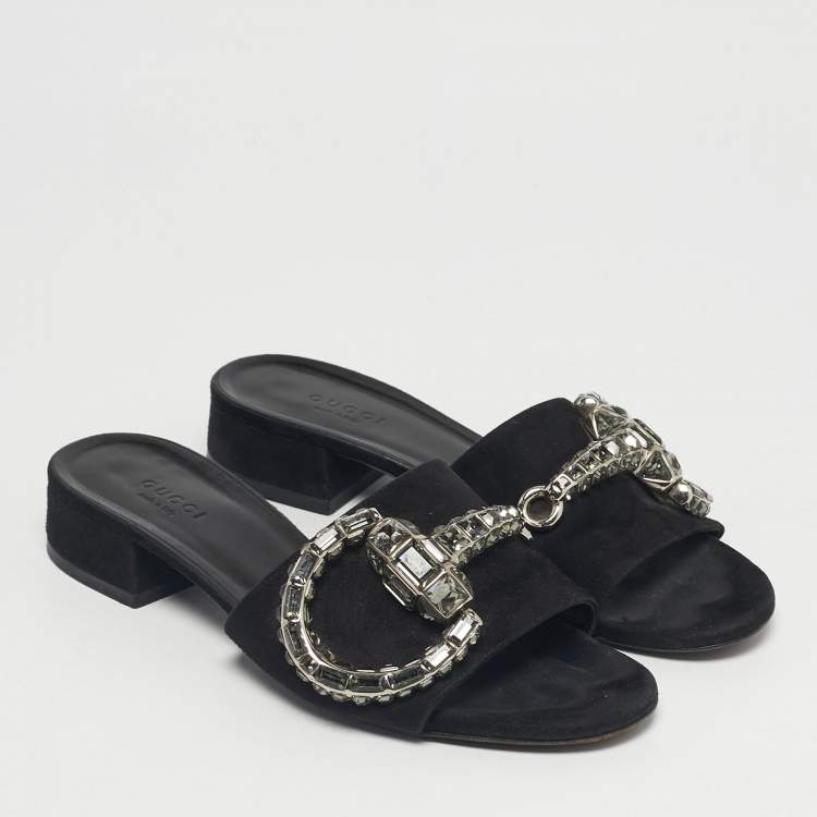Pre Owned Gucci Black Suede Maxime  Flat Sandals Size 36