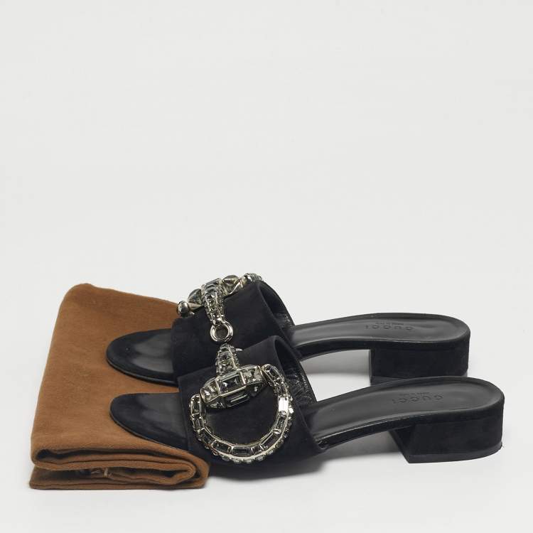 Pre Owned Gucci Black Suede Maxime  Flat Sandals Size 36