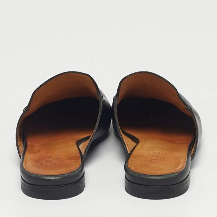 Pre Owned Gucci Black Leather Princetown Horsebit Flat Mules Size 36