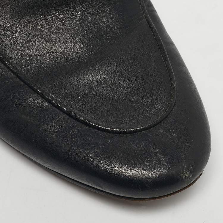 Pre Owned Gucci Black Leather Princetown Horsebit Flat Mules Size 36