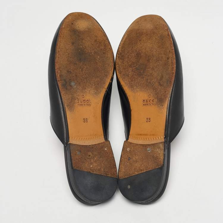 Pre Owned Gucci Black Leather Princetown Horsebit Flat Mules Size 36