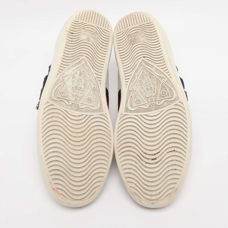 Pre Owned Gucci White Snakeskin Embossed and Leather Ace Low Top Sneakers Size 36.5