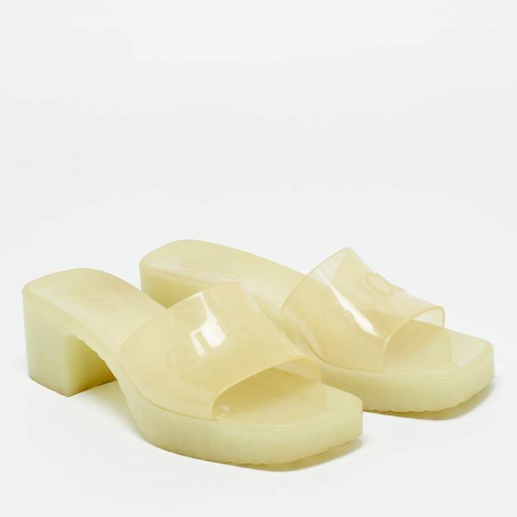 Pre Owned Gucci Transparent Rubber Slide Sandals Size 37