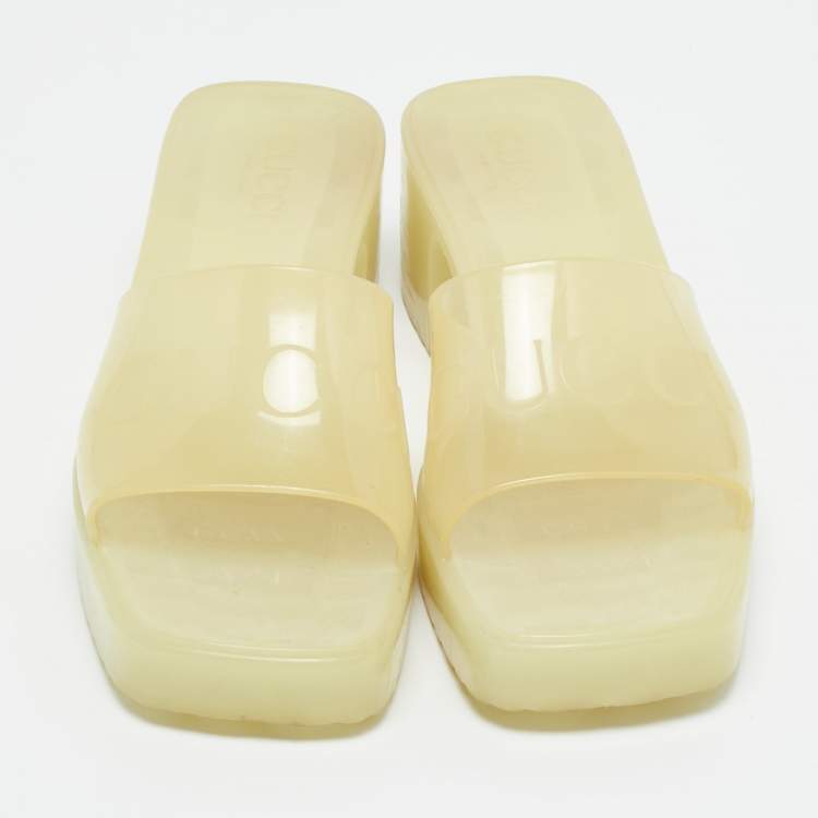 Pre Owned Gucci Transparent Rubber Slide Sandals Size 37