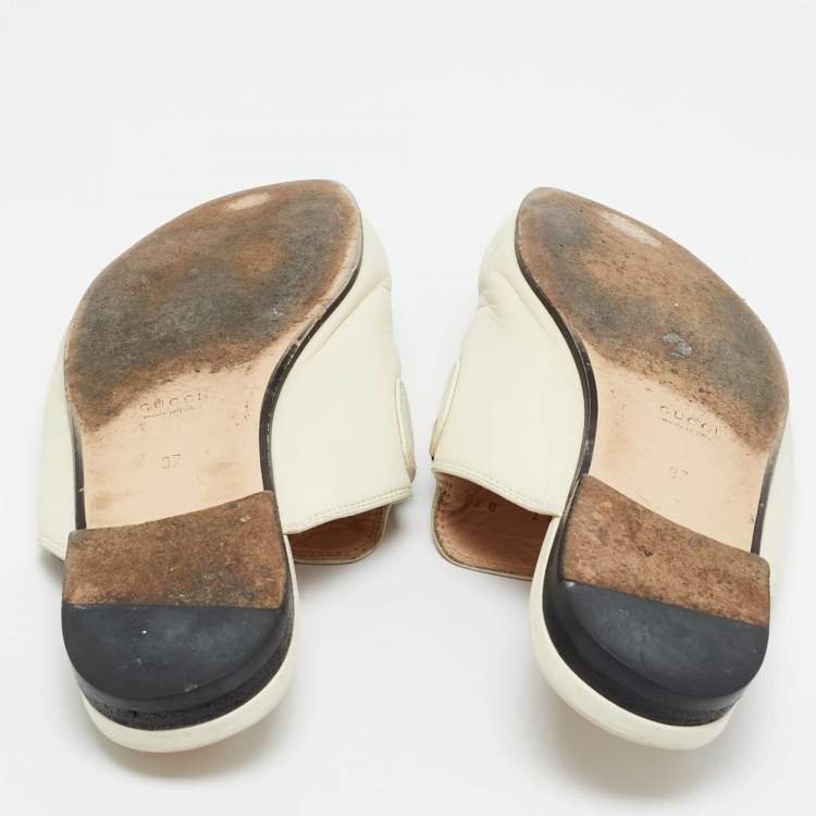 Pre Owned Gucci White Leather Princetown Mules Size 37
