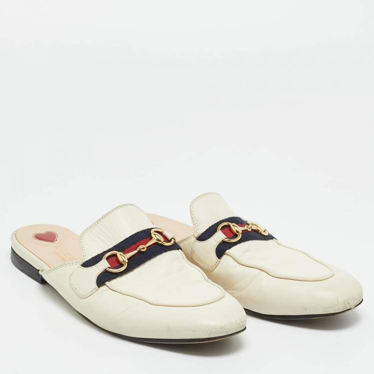 Pre Owned Gucci White Leather Princetown Mules Size 37