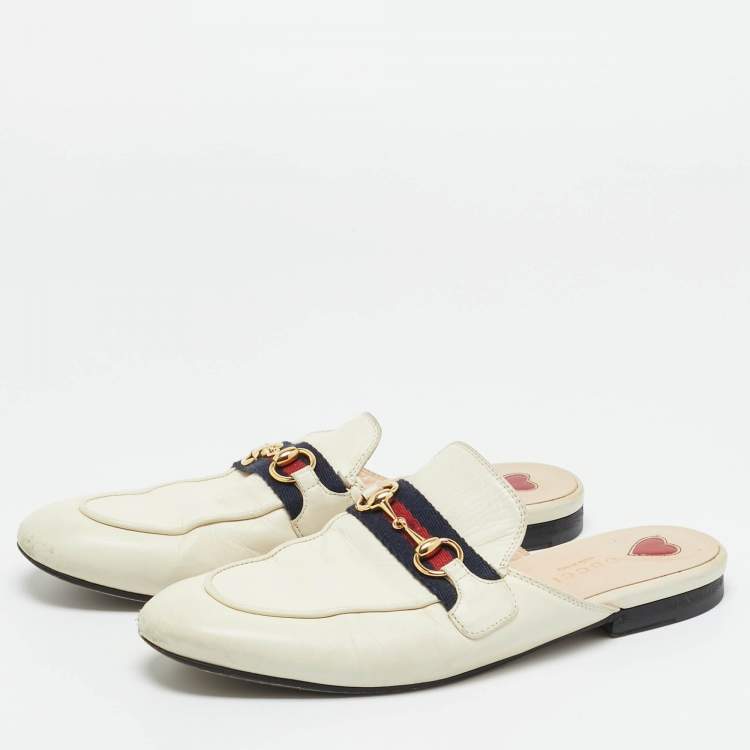 Pre Owned Gucci White Leather Princetown Mules Size 37