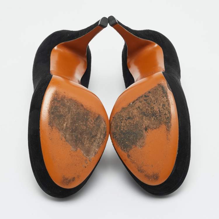 Pre Owned Gucci Black Suede Round Toe Platform Pumps Size 35.5