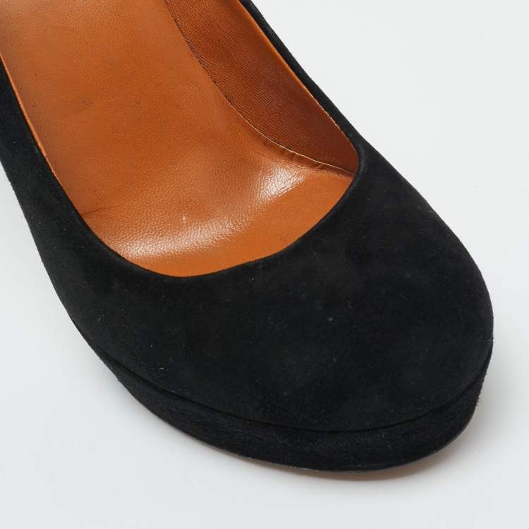 Pre Owned Gucci Black Suede Round Toe Platform Pumps Size 35.5