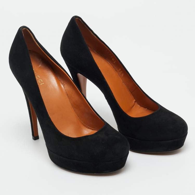 Pre Owned Gucci Black Suede Round Toe Platform Pumps Size 35.5