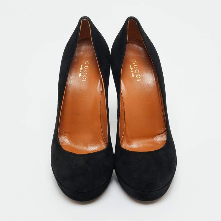 Pre Owned Gucci Black Suede Round Toe Platform Pumps Size 35.5