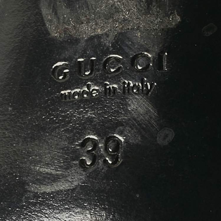 Pre Owned Gucci Black/Gold Leather and Suede Delphine Ankle Wrap Pumps Size 39