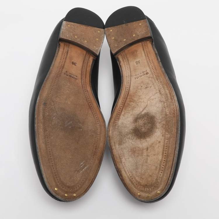 Pre Owned Gucci Black Leather Jordaan Loafers Size 38