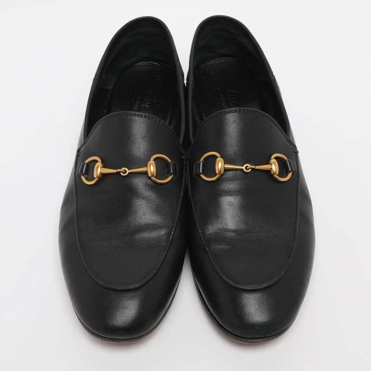 Pre Owned Gucci Black Leather Jordaan Loafers Size 38