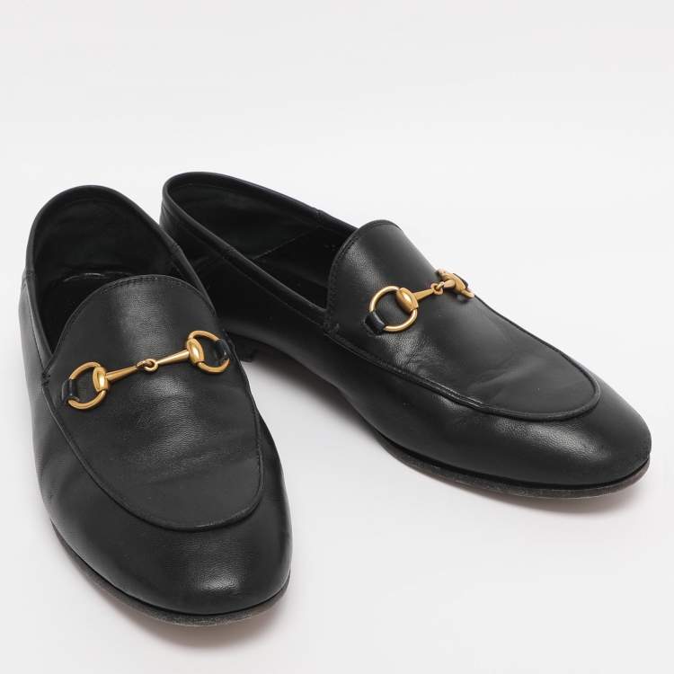 Pre Owned Gucci Black Leather Jordaan Loafers Size 38