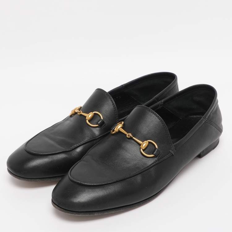 Pre Owned Gucci Black Leather Jordaan Loafers Size 38