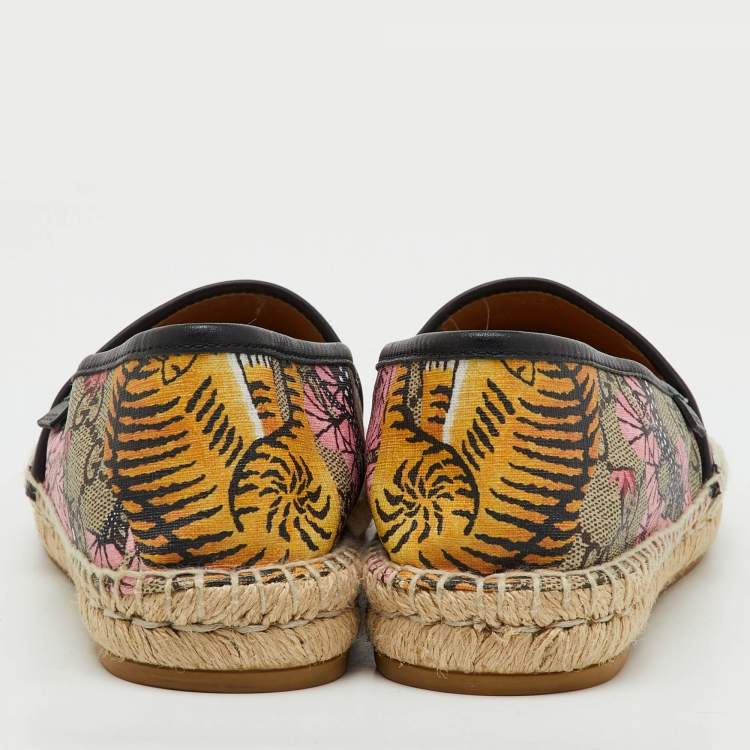 Pre Owned Gucci Multicolor GG Supreme Canvas Bengal Tiger Print Pillar Espadrille Flats Size 39.5