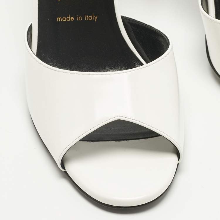 Pre Owned Gucci White Patent Leather Slide Sandals Size 38