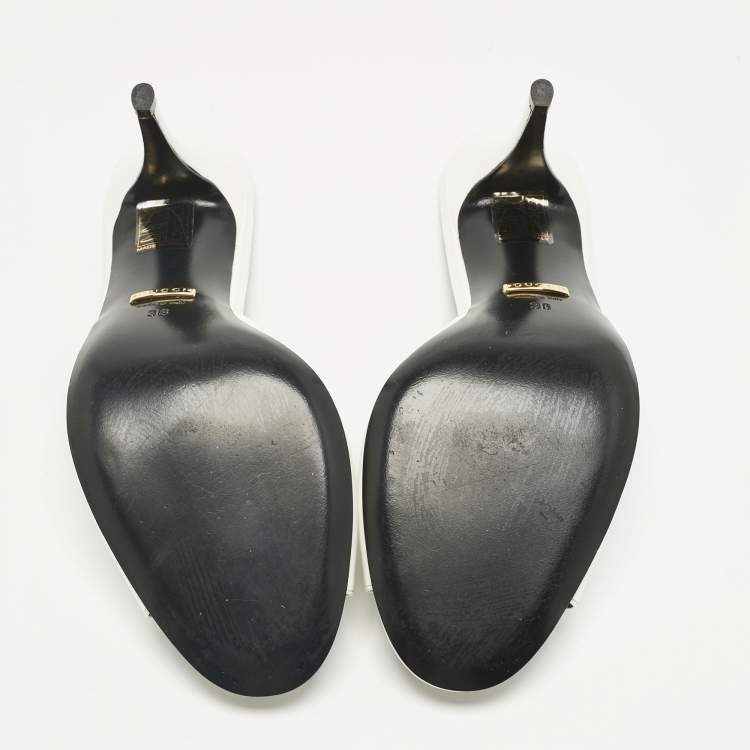 Pre Owned Gucci White Patent Leather Slide Sandals Size 38