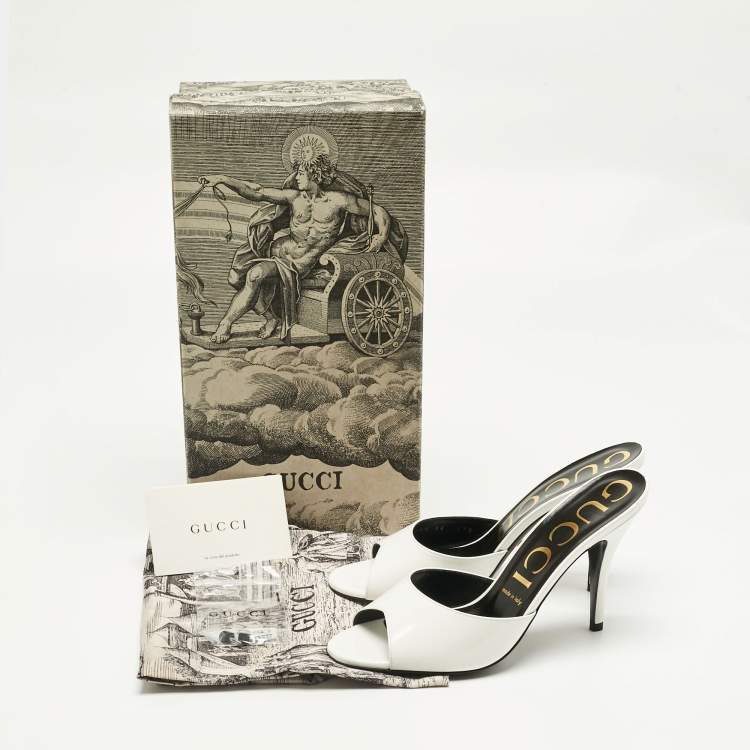 Pre Owned Gucci White Patent Leather Slide Sandals Size 38