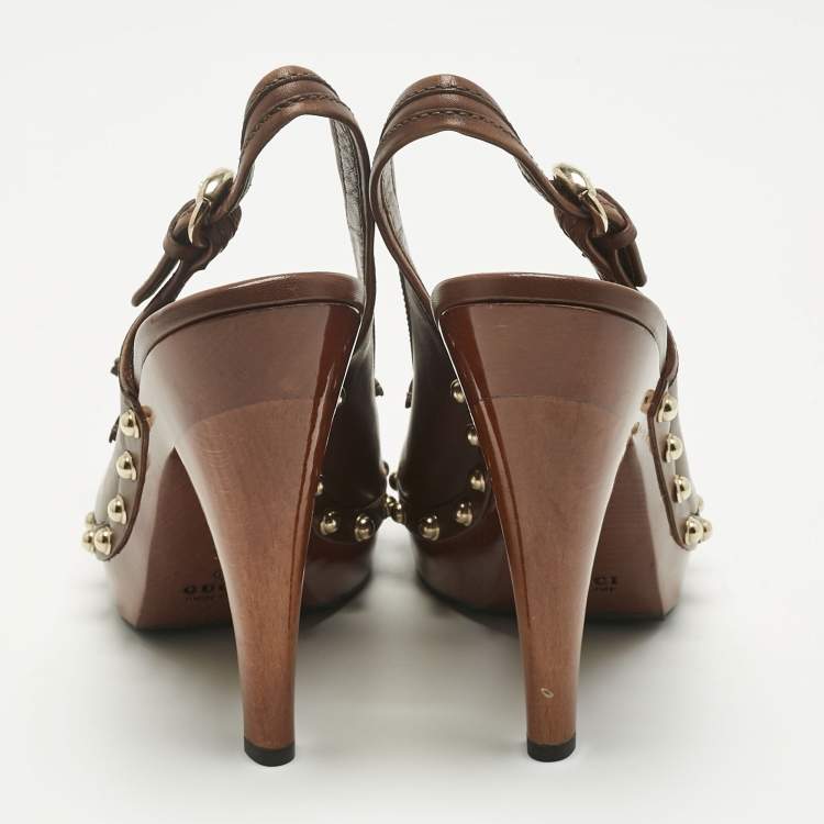 مملوكة مسبقًا Gucci Brown Leather Bamboo Fringe Slingback Pumps Size 36
