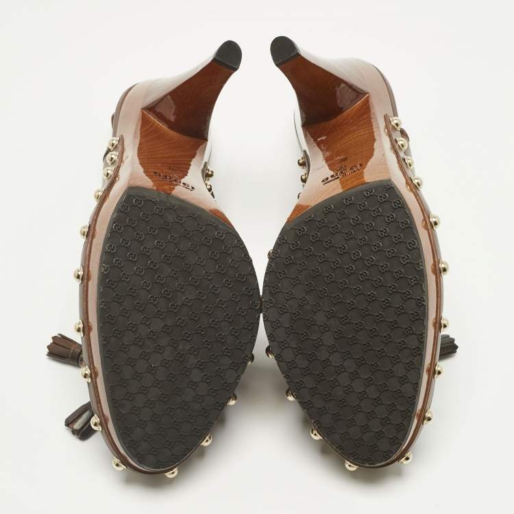 مملوكة مسبقًا Gucci Brown Leather Bamboo Fringe Slingback Pumps Size 36