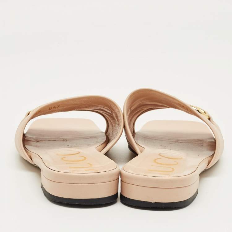 Pre Owned Gucci Pink Leather Horsebit Slide Flats Size 40