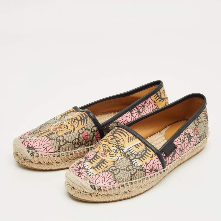 Pre Owned حذاء إسبادريل فلات غوتشي قماش كانفاس وجلد ملون ومطلي بمقاس 36