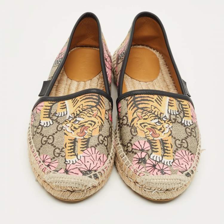 Pre Owned حذاء إسبادريل فلات غوتشي قماش كانفاس وجلد ملون ومطلي بمقاس 36