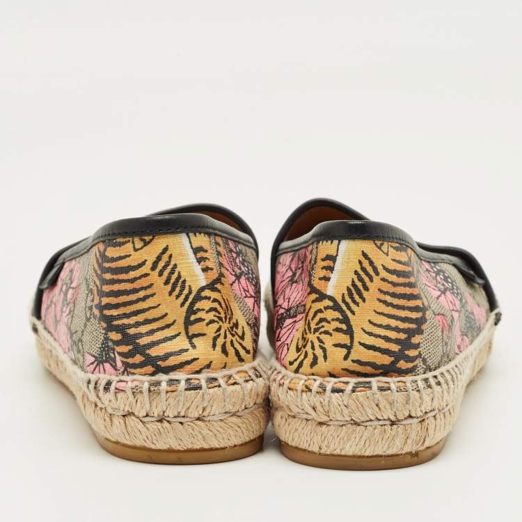 Pre Owned حذاء إسبادريل فلات غوتشي قماش كانفاس وجلد ملون ومطلي بمقاس 36