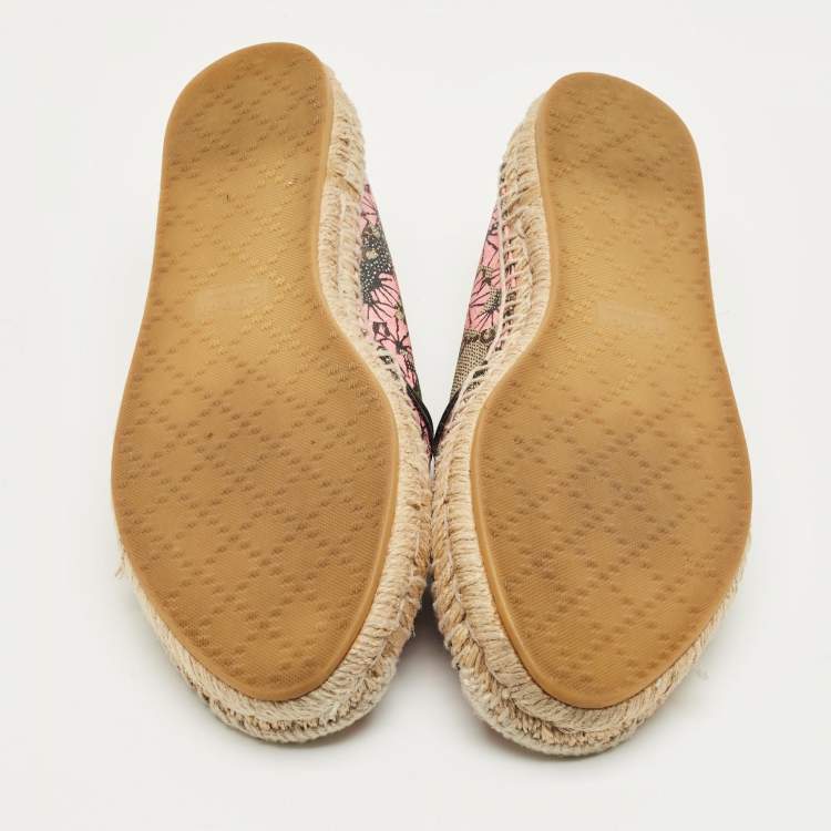 Pre Owned حذاء إسبادريل فلات غوتشي قماش كانفاس وجلد ملون ومطلي بمقاس 36